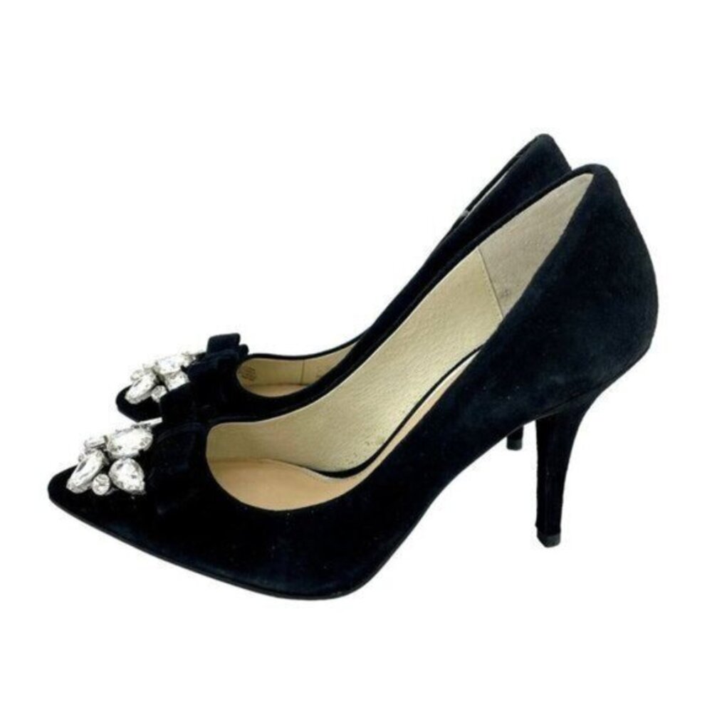 MICHAEL KORS Felicity Black Suede Leather Pumps Crystal Rhinestone SZ 7 NEW